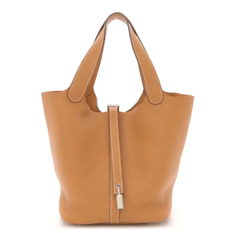 HERM??S PICOTIN LOCK 18 PM NATURAL/SABLE TAURILLON CLEMENCE LEATHER PALLADIUM HARDWARE