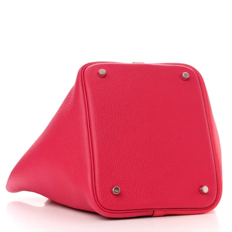 HERM??S CASAQUE PICOTIN LOCK 22 MM ROSE EXTR??ME / ROSE MEXICO / ROUGE DE COEUR TAURILLON CLEMENCE LEATHER PALLADIUM SILVER HARDWARE - Image 6