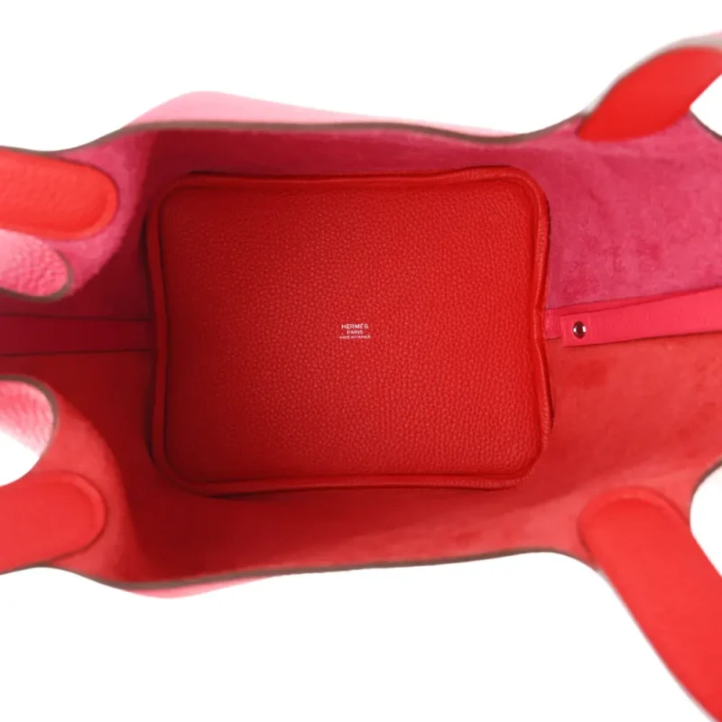 HERM??S CASAQUE PICOTIN LOCK 22 MM ROSE EXTR??ME / ROSE MEXICO / ROUGE DE COEUR TAURILLON CLEMENCE LEATHER PALLADIUM SILVER HARDWARE - Image 7