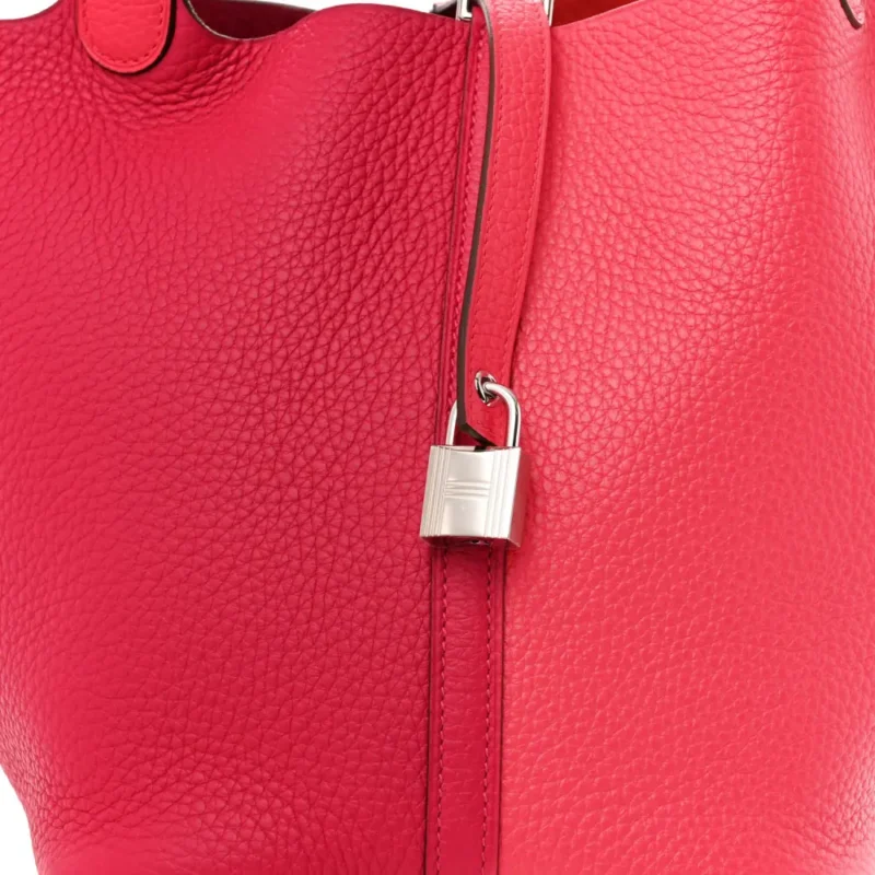 HERM??S CASAQUE PICOTIN LOCK 22 MM ROSE EXTR??ME / ROSE MEXICO / ROUGE DE COEUR TAURILLON CLEMENCE LEATHER PALLADIUM SILVER HARDWARE - Image 9