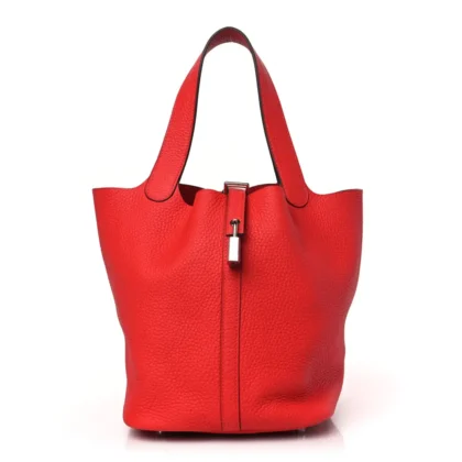 HERM??S PICOTIN LOCK 22 MM ROUGE CASAQUE TAURILLON CLEMENCE LEATHER GOLD HARDWARE