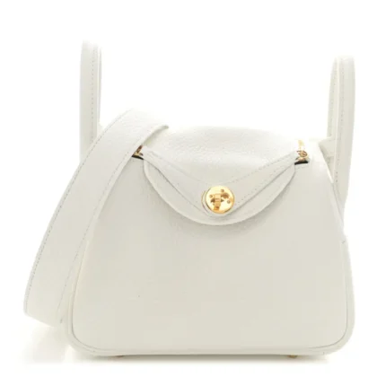 HERM??S MINI LINDY 20 NEW WHITE TAURILLON CLEMENCE LEATHER GOLD HARDWARE