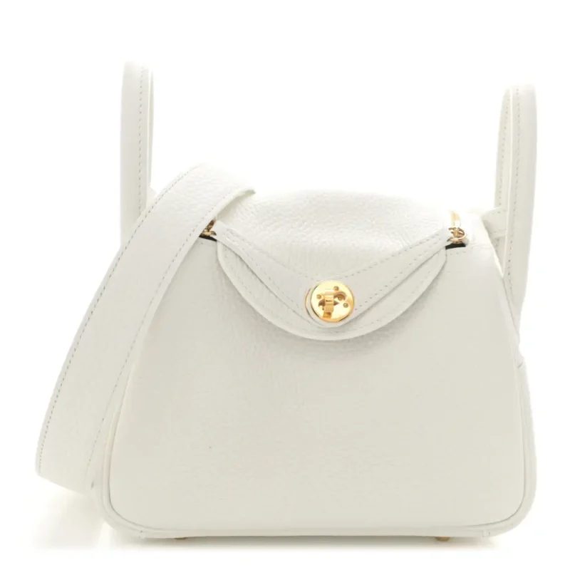 HERM??S MINI LINDY 20 NEW WHITE TAURILLON CLEMENCE LEATHER GOLD HARDWARE