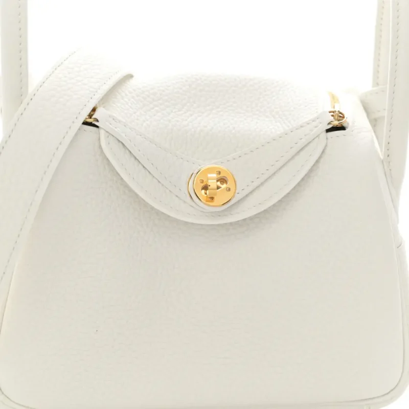 HERM??S MINI LINDY 20 NEW WHITE TAURILLON CLEMENCE LEATHER GOLD HARDWARE - Image 9