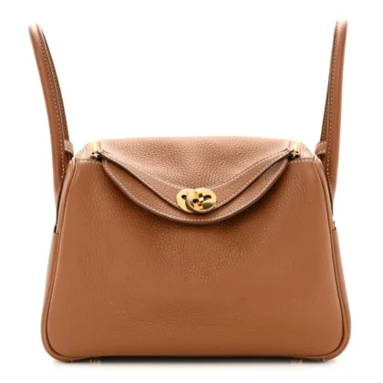 HERM??S LINDY 26 BROWN TAURILLON CLEMENCE LEATHER GOLD HARDWARE