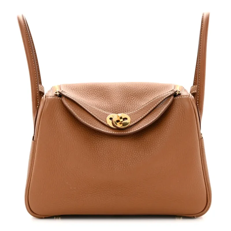 HERM??S LINDY 26 BROWN TAURILLON CLEMENCE LEATHER GOLD HARDWARE