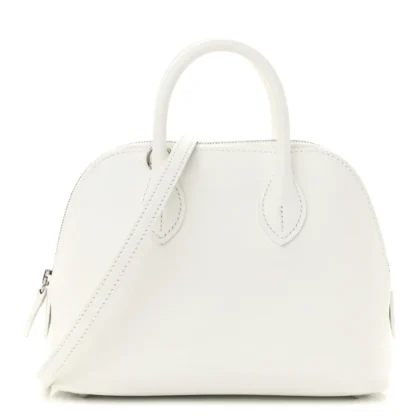 HERM??S MINI 1923 BOLIDE WHITE EVERCOLOR LEATHER SILVER HARDWARE
