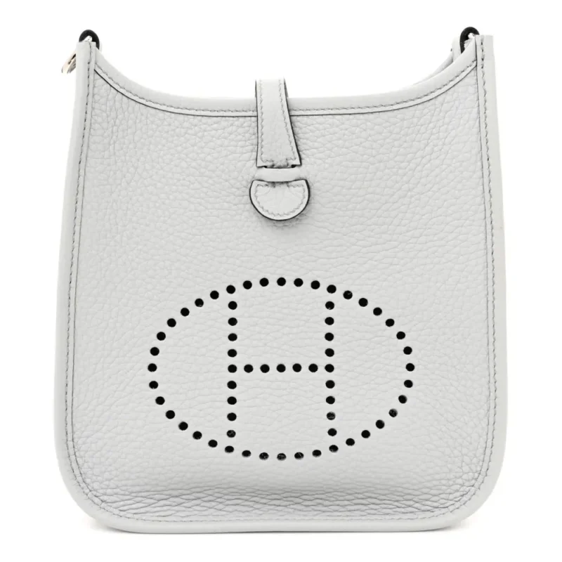 HERM??S AMAZONE EVELYNE TPM BLEU P?LE / ??TAIN TAURILLON CLEMENCE LEATHER PALLADIUM SILVER HARDWARE