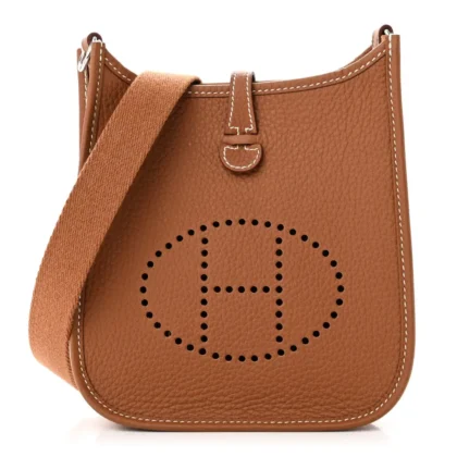 HERM??S EVELYNE TPM BROWN TAURILLON CLEMENCE LEATHER PALLADIUM HARDWARE
