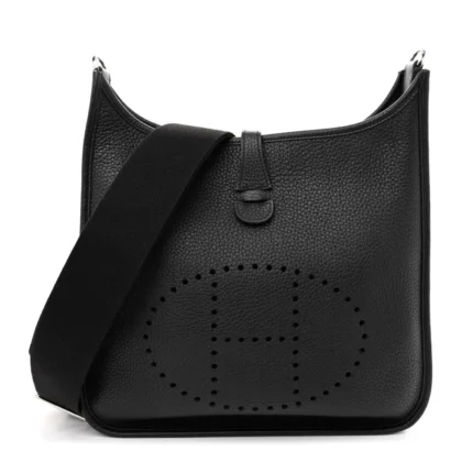 HERM??S EVELYNE III PM BLACK TAURILLON CLEMENCE LEATHER PALLADIUM SILVER HARDWARE