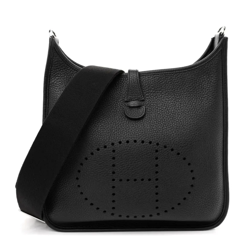 HERM??S EVELYNE III PM BLACK TAURILLON CLEMENCE LEATHER PALLADIUM SILVER HARDWARE