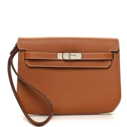 HERM??S KELLY D??P??CHES 25 POUCH BROWN EPSOM LEATHER SILVER HARDWARE