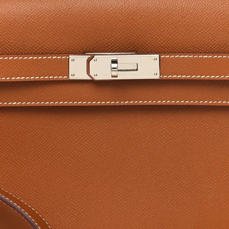 HERM??S KELLY D??P??CHES 25 POUCH BROWN EPSOM LEATHER SILVER HARDWARE - Image 9