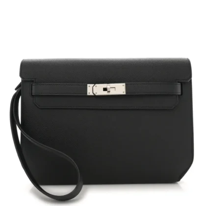 HERM??S KELLY D??P??CHES 25 POUCH BLACK EPSOM LEATHER PALLADIUM HARDWARE
