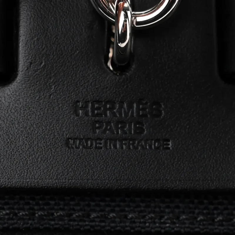 HERM??S HERBAG ZIP PM 31 BLACK MILITARY TOILE & VACHE HUNTER LEATHER PALLADIUM SILVER HARDWARE - Image 3