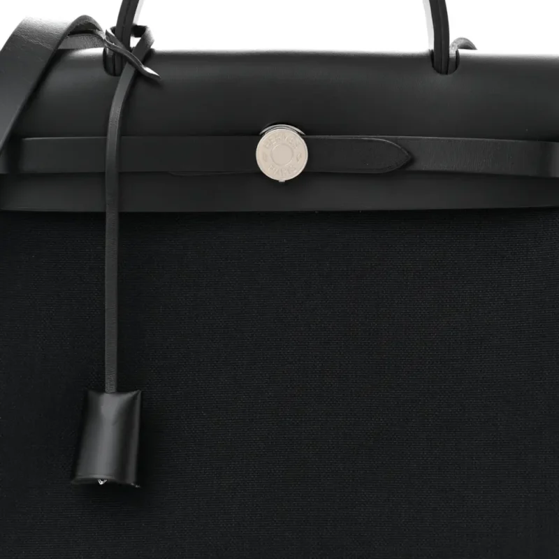 HERM??S HERBAG ZIP PM 31 BLACK MILITARY TOILE & VACHE HUNTER LEATHER PALLADIUM SILVER HARDWARE - Image 10