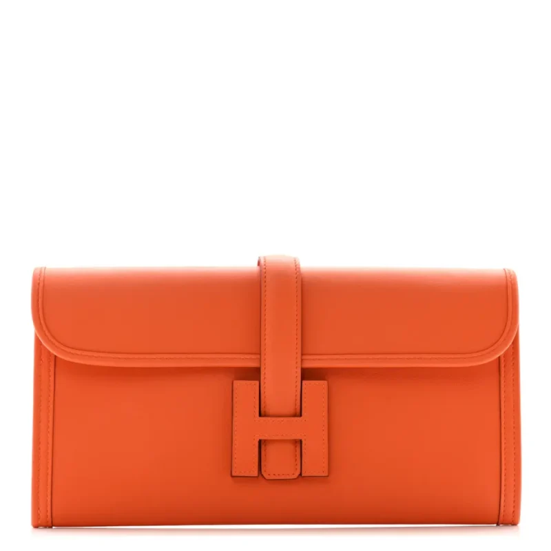 HERM??S JIGE ELAN 29 CLUTCH ORANGE SWIFT LEATHER