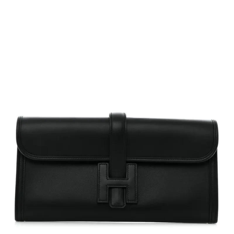 HERM??S JIGE ELAN 29 CLUTCH BLACK SWIFT LEATHER