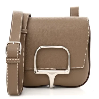 HERM??S MINI DELLA CAVALLERIA ETOUPE EPSOM LEATHER PALLADIUM HARDWARE