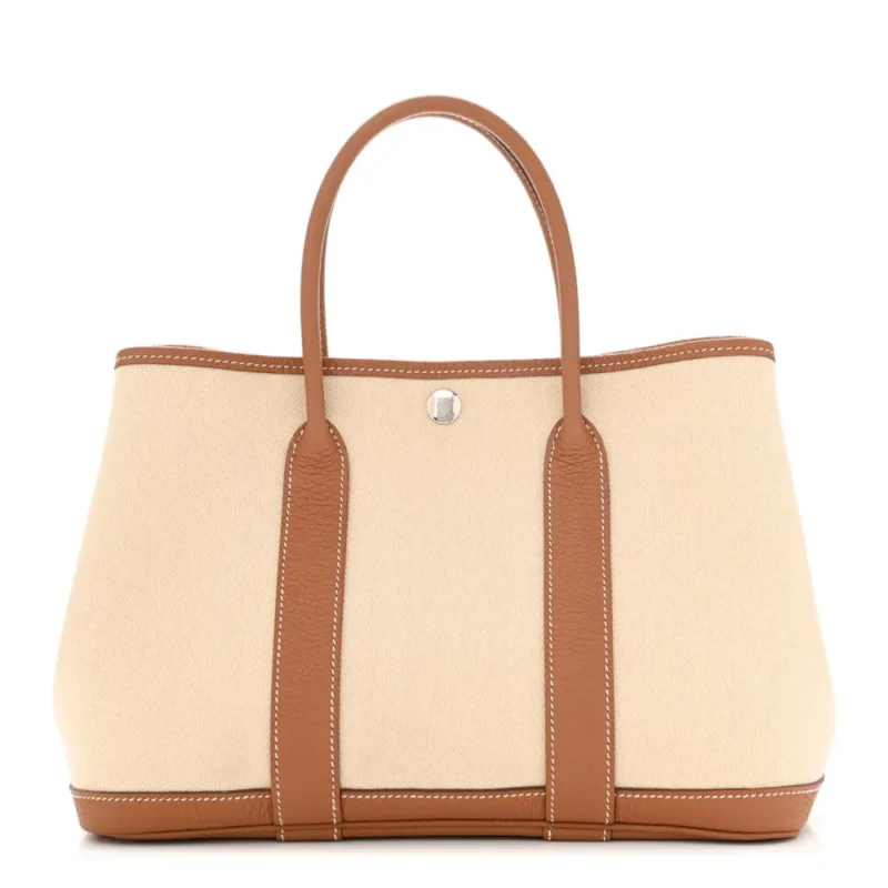 HERM??S GARDEN PARTY 30 TPM TOTE BROWN TOILE & NEGONDA LEATHER