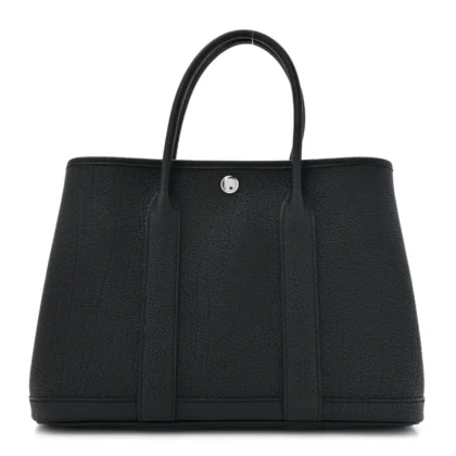 HERM??S GARDEN PARTY 30 TPM BLACK NEGONDA LEATHER PALLADIUM SILVER HARDWARE
