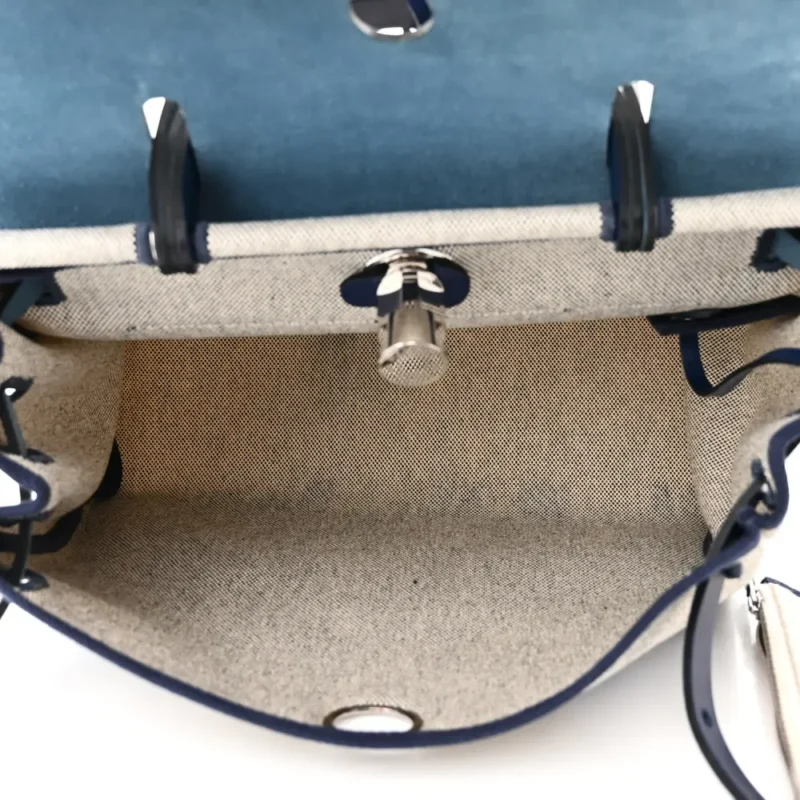 HERM??S BRIDES DE GALA HERBAG ZIP RETOURNE 31 PM BLEU DE FRANCE / ECRU / BLACK VACHE HUNTER LEATHER & TOILE H PALLADIUM SILVER HARDWARE - Image 8