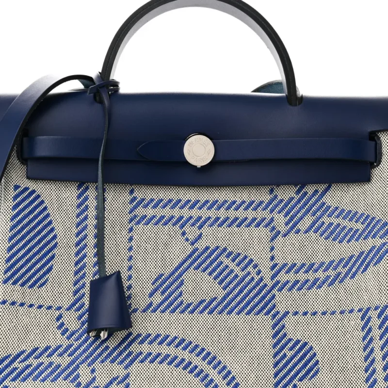 HERM??S BRIDES DE GALA HERBAG ZIP RETOURNE 31 PM BLEU DE FRANCE / ECRU / BLACK VACHE HUNTER LEATHER & TOILE H PALLADIUM SILVER HARDWARE - Image 10