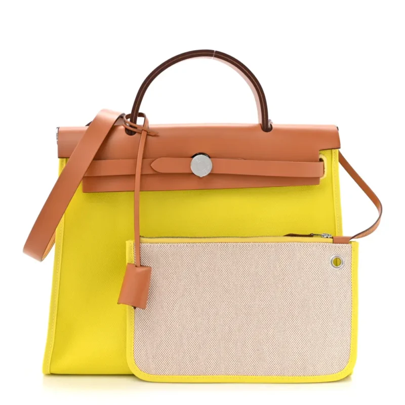 HERM??S H BERLINE HERBAG ZIP 31 PM LIME TOILE & VACHE HUNTER LEATHER PALLADIUM SILVER HARDWARE - Image 2