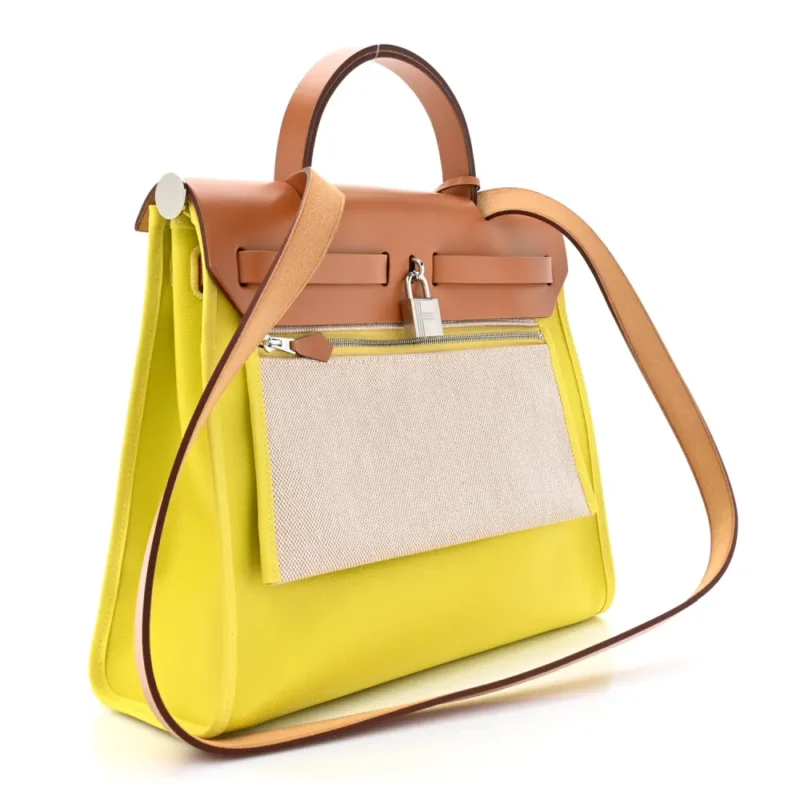 HERM??S H BERLINE HERBAG ZIP 31 PM LIME TOILE & VACHE HUNTER LEATHER PALLADIUM SILVER HARDWARE - Image 4