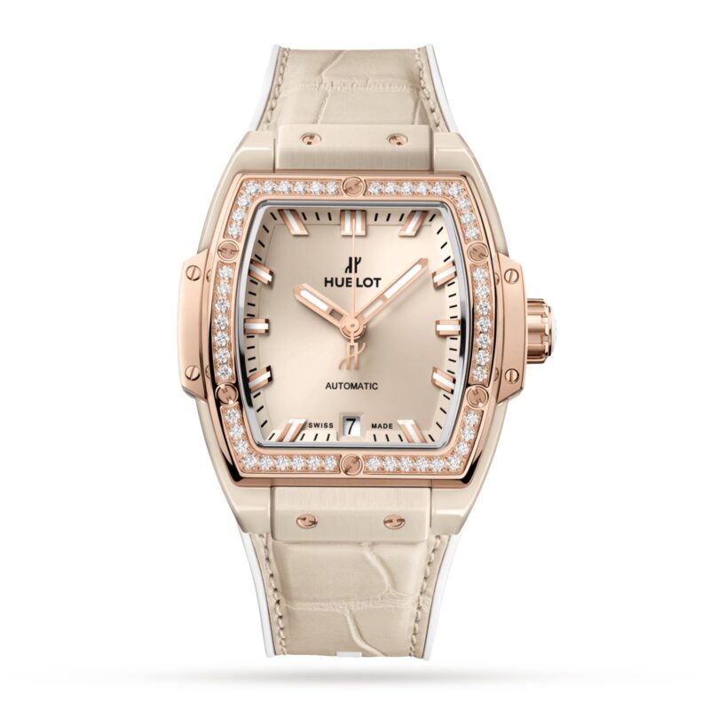 HUBLOT SPIRIT OF BIG BANG BEIGE CERAMIC KING GOLD DIAMONDS 39MM WATCH 665.CZ.898B.LR.1204