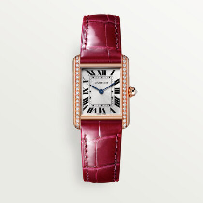 TANK LOUIS CARTIER WATCH SMALL MODEL ROSE GOLD DIAMONDS LEATHER CRWJTA0037