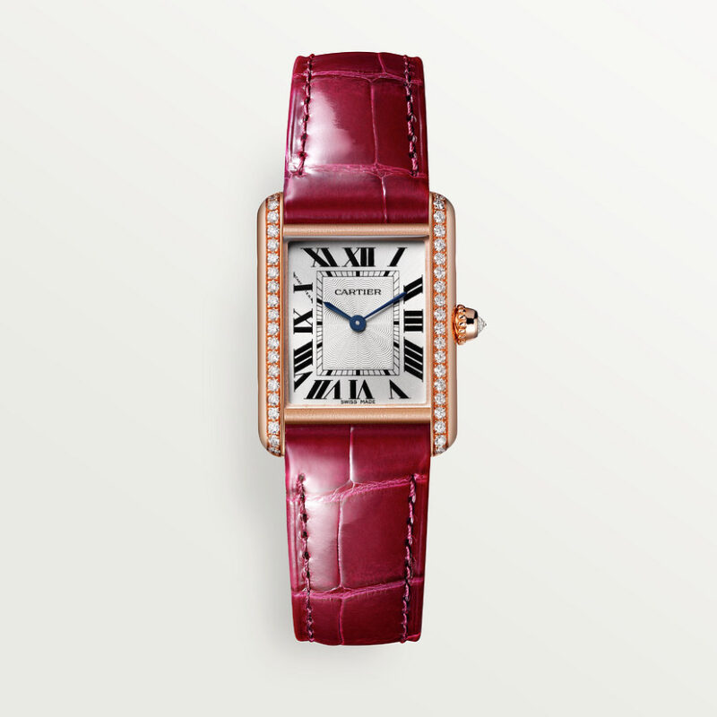 TANK LOUIS CARTIER WATCH SMALL MODEL ROSE GOLD DIAMONDS LEATHER CRWJTA0037