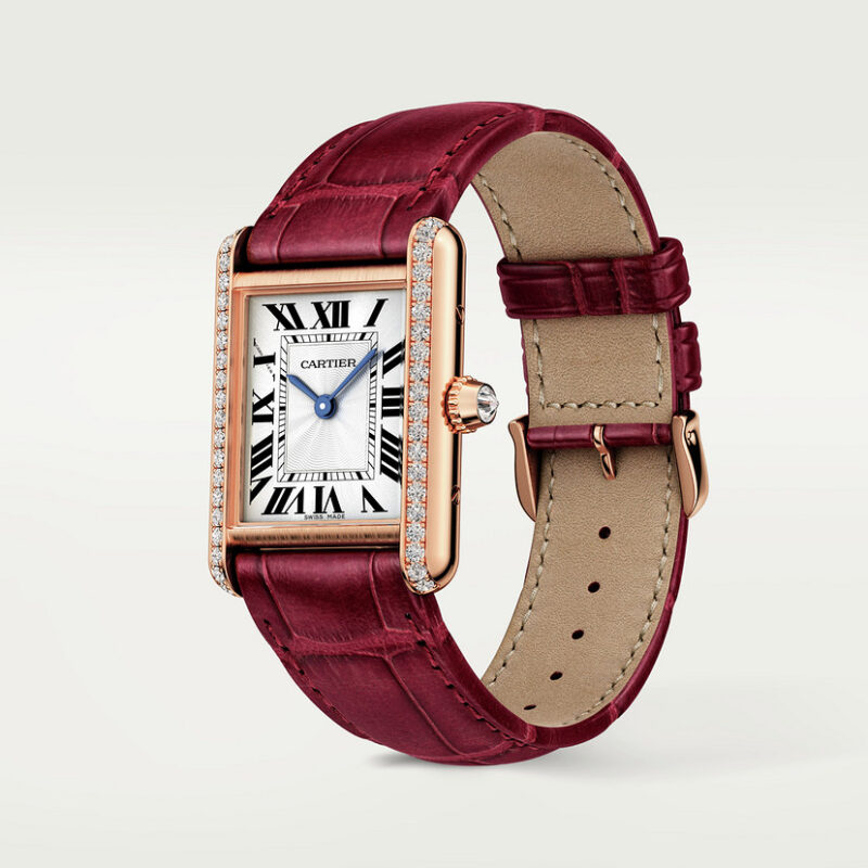 TANK LOUIS CARTIER WATCH SMALL MODEL ROSE GOLD DIAMONDS LEATHER CRWJTA0037 - Image 3