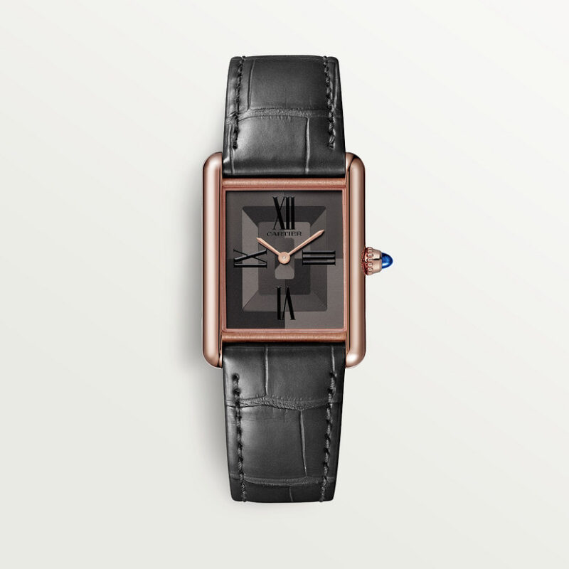 TANK LOUIS CARTIER WATCH LARGE MODEL ROSE GOLD LEATHER CRWGTA0092