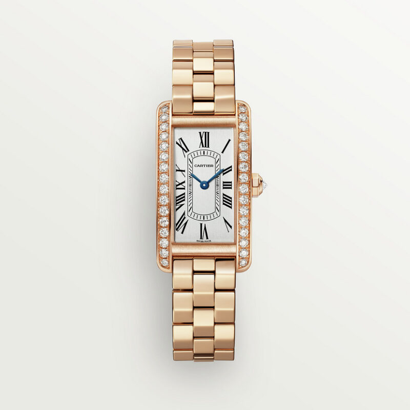 TANK AM??RICAINE WATCH SMALL MODEL QUARTZ MOVEMENT ROSE GOLD DIAMONDS CRWJTA0044