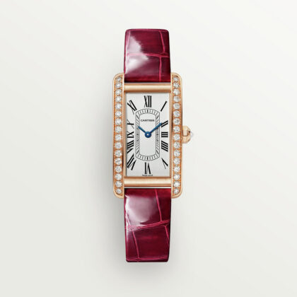 TANK AM??RICAINE WATCH SMALL MODEL QUARTZ MOVEMENT ROSE GOLD DIAMONDS LEATHER CRWJTA0042