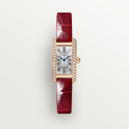 TANK AM??RICAINE WATCH MINI MODEL QUARTZ MOVEMENT ROSE GOLD DIAMONDS LEATHER CRWJTA0041