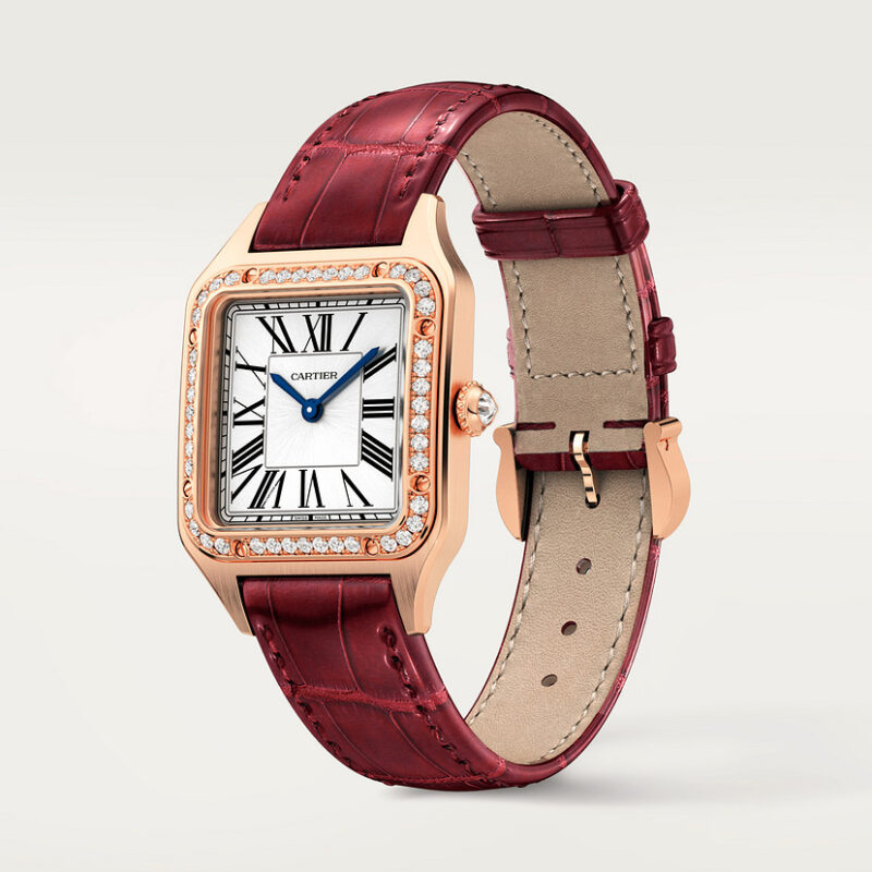 SANTOS-DUMONT WATCH SMALL MODEL QUARTZ MOVEMENT ROSE GOLD DIAMONDS LEATHER CRWJSA0017 - Image 2