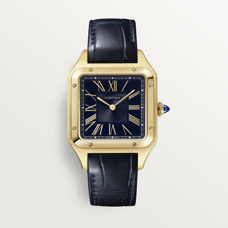 SANTOS-DUMONT WATCH LARGE MODEL QUARTZ MOVEMENT YELLOW GOLD LEATHER CRWGSA0077