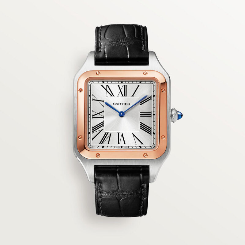SANTOS-DUMONT WATCH EXTRA-LARGE MODEL ROSE GOLD STEEL LEATHER CRW2SA0017