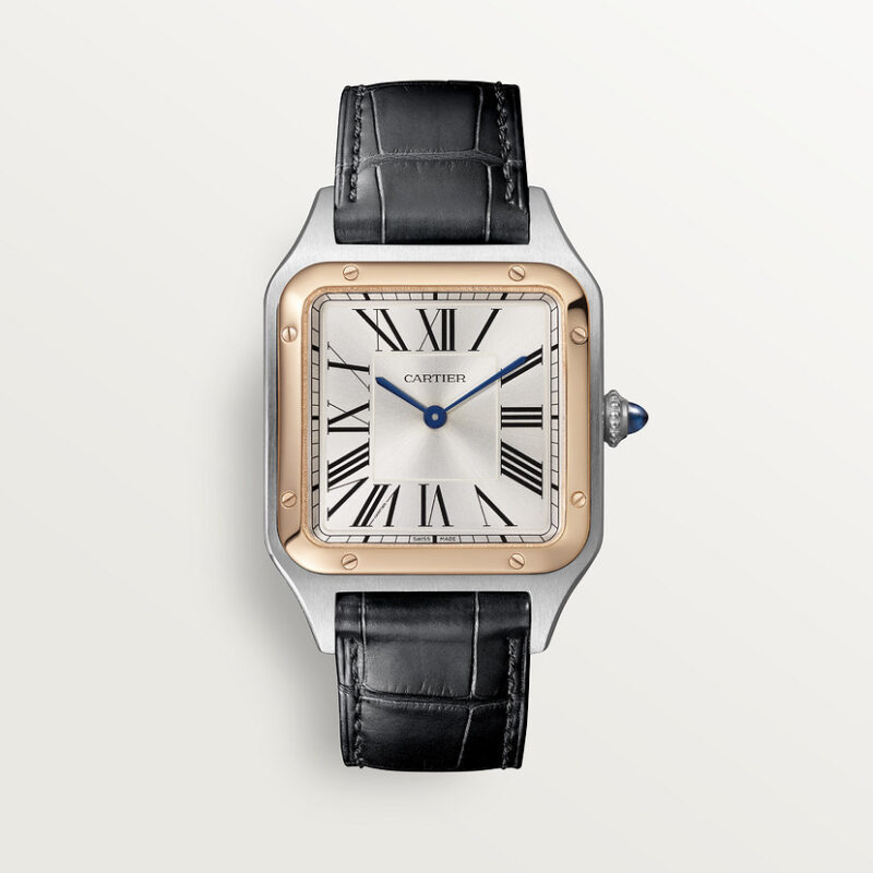 SANTOS-DUMONT WATCH LARGE MODEL QUARTZ MOVEMENT ROSE GOLD STEEL LEATHER CRW2SA0011