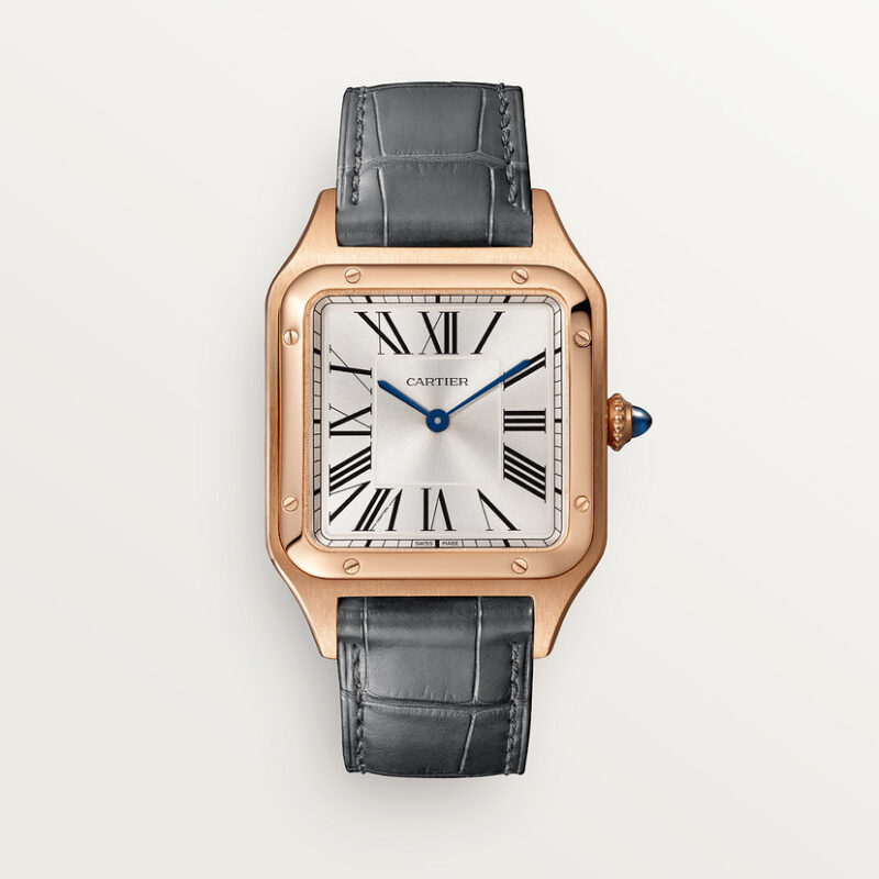 SANTOS-DUMONT WATCH LARGE MODEL QUARTZ MOVEMENT ROSE GOLD LEATHER CRWGSA0021