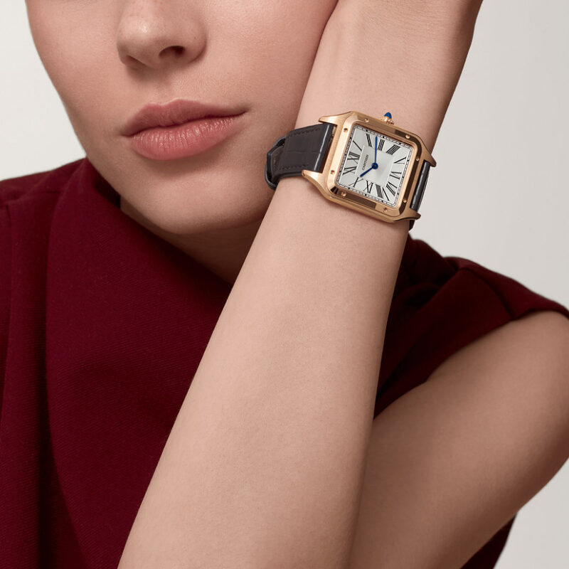 SANTOS-DUMONT WATCH LARGE MODEL QUARTZ MOVEMENT ROSE GOLD LEATHER CRWGSA0021 - Image 9