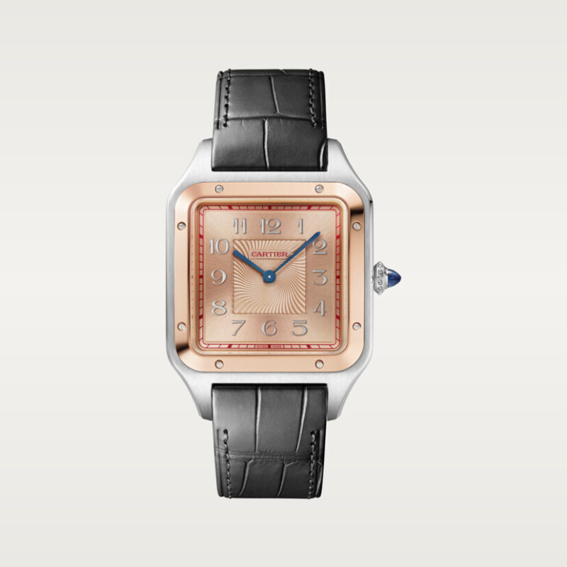 SANTOS-DUMONT WATCH EXTRA-LARGE MODEL 18K ROSE GOLD STEEL LEATHER CRW2SA0025