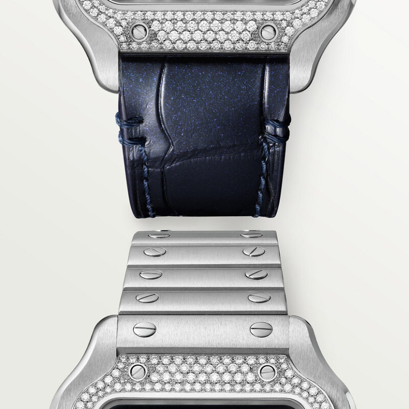 SANTOS DE CARTIER WATCH MEDIUM MODEL STEEL DIAMONDS BLUE DIAL CRW4SA0006 - Image 7