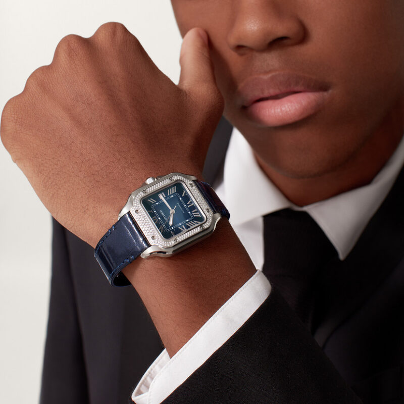 SANTOS DE CARTIER WATCH MEDIUM MODEL STEEL DIAMONDS BLUE DIAL CRW4SA0006 - Image 8