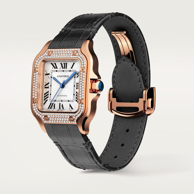 SANTOS DE CARTIER WATCH MEDIUM MODEL ROSE GOLD DIAMONDS CRWJSA0012 - Image 2