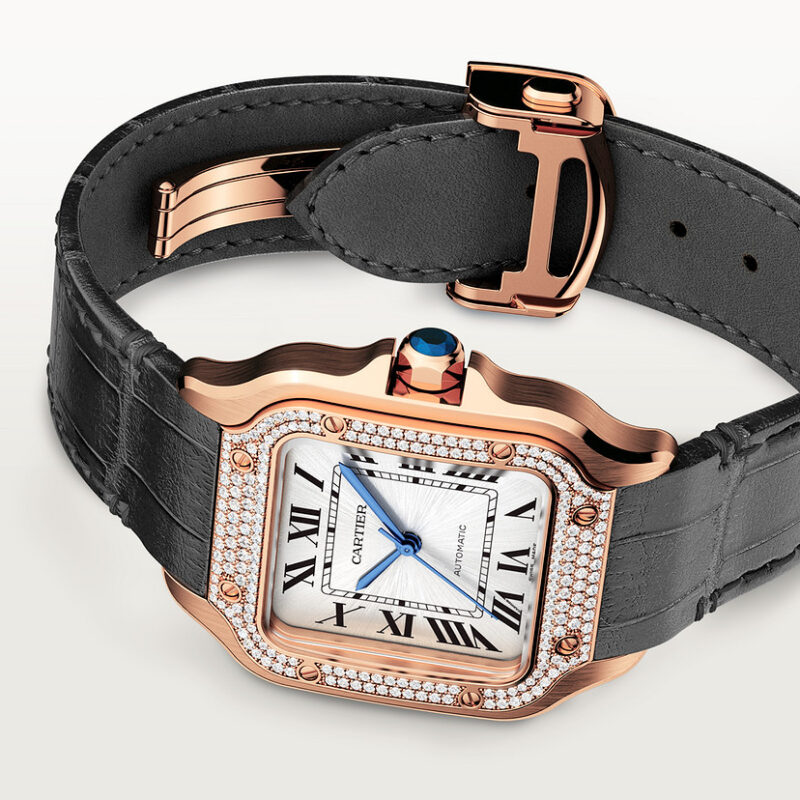 SANTOS DE CARTIER WATCH MEDIUM MODEL ROSE GOLD DIAMONDS CRWJSA0012 - Image 5