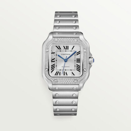 SANTOS DE CARTIER WATCH MEDIUM MODEL AUTOMATIC STEEL DIAMONDS CRW4SA0005