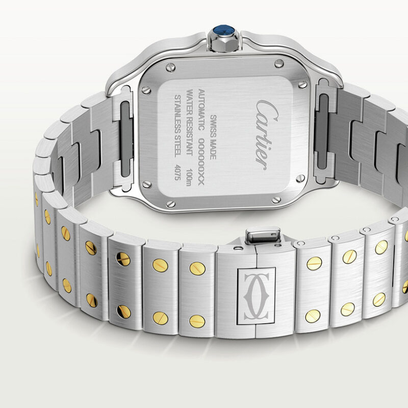 SANTOS DE CARTIER WATCH MEDIUM MODEL 18K YELLOW GOLD STEEL DIAMONDS CRW3SA0007 - Image 4
